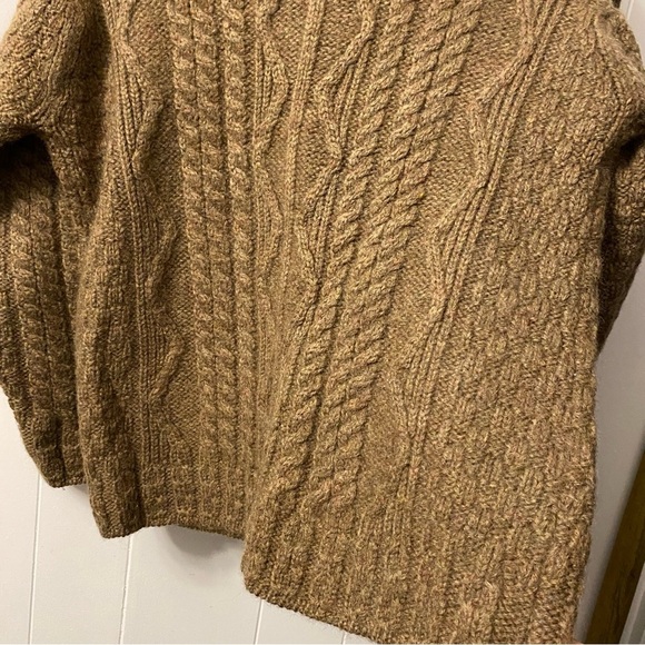 Aran Crafts 100% Wool Fisherman Knit V Neck Sweater Ireland Retro Grandpa Brown - Picture 4 of 7